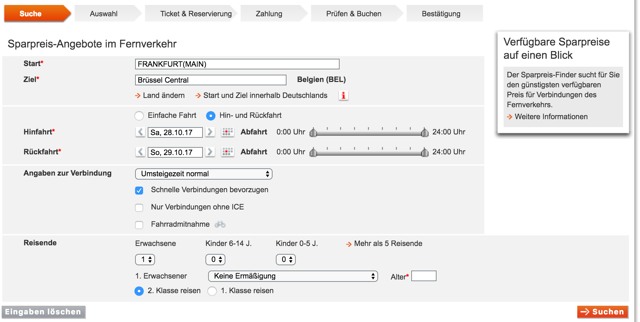 Deutsche Bahn Sparpreis Finder International